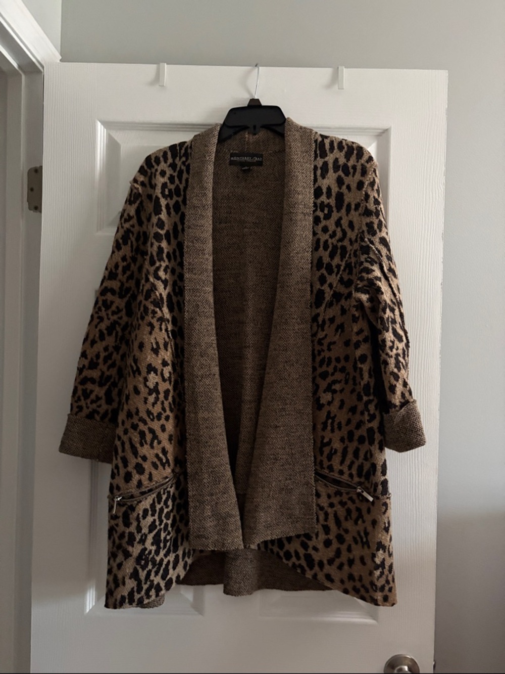 Monterey Bay Leopard Print Open-Front Cardigan - Brown & Black